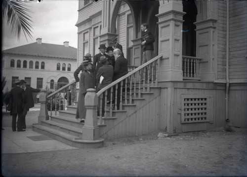 Lyman Abbott on the steps of Holmes Hall