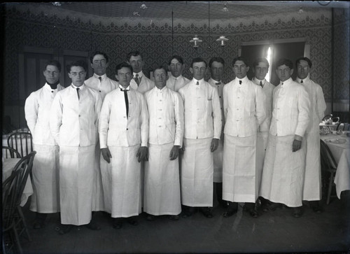 Waiters in Sumner dining room, Pomona College