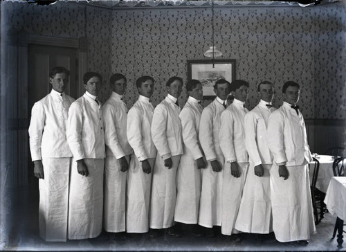 Waiters in Sumner dining room, Pomona College