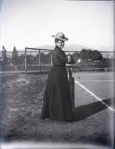 Tennis court and Miss Eldridge