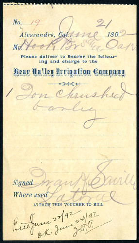 Voucher signed by F. Saville to Hook Brothers & Oak, 1892-06-21