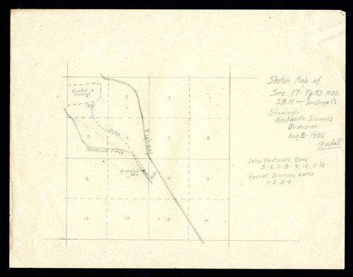 Sketch map of section 17 showing Westworth Simmons diversion, San Diego County, 1926-08-08