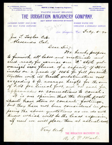 Letter to Jas. T. Taylor from E. P. Martin, 1892-02-03