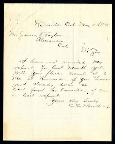 Letter to James T. Taylor from C. C. Merrill, 1892-05-11