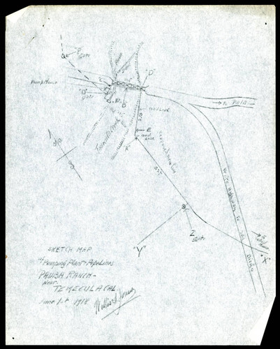 Copy of the sketch map of the pumping plant and pipelines on the Pauba Ranch