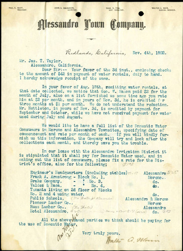 Letter from Walter A. Main to James T. Taylor, 1892-11-04