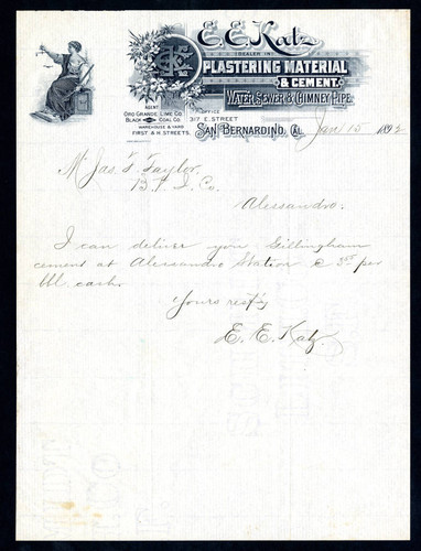 Letter from E. E. Katz to Jas. T. Taylor, 1892-01-15