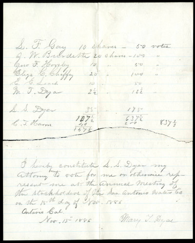 Note from Mary J. Dyan, 1886-11-15