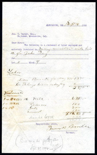 Note from F. Saville to Jas. T. Taylor, 1892-09-20