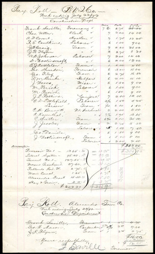 Payroll sheet, 1892-07