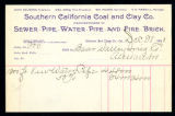 Order receipt(s) from the Southern California Coal and Clay Company