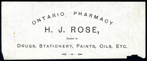 Letterhead for H. J. Rose from Ontario Pharmacy