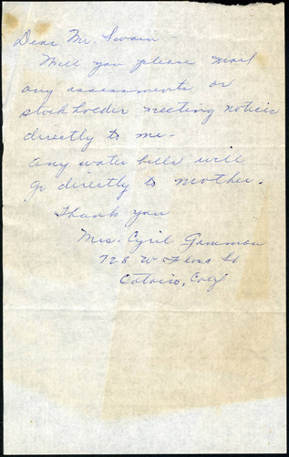 Letter from Mrs. Cyril Gammon to Mr. Swain