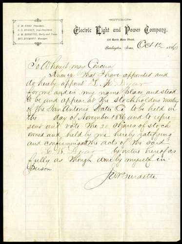 Letter from J. W. Burdette, 1886-10-12