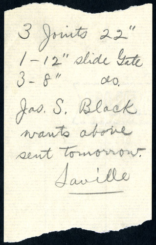 Note from F. Saville, 1892