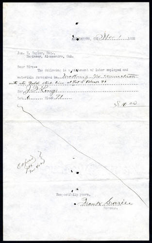 Note from F. Saville to Jas T. Taylor, 1892-11-01