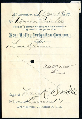 Voucher signed by F. Saville to Union Line Company, 1892-04-15