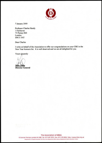 Correspondence from Mike Jones to Charles Handy