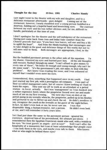 Charles Handy thought for the day on kindness and dignity