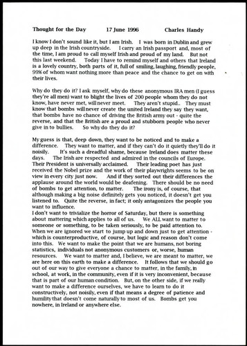 Thought for the day by Charles Handy on the IRA