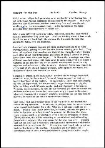 Thought for the day by Charles Handy on meaning in life beyond work