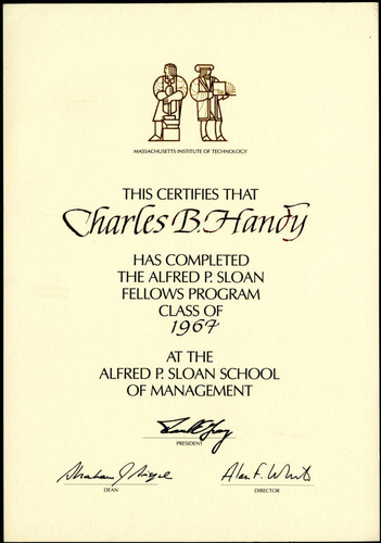 Charles Handy, MIT certificate, 1967