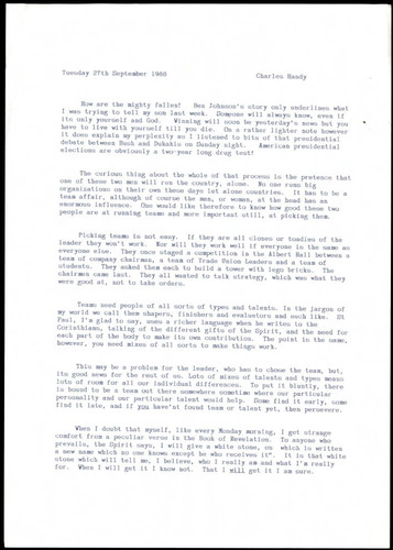 Thought for the day by Charles Handy on teams and leaders