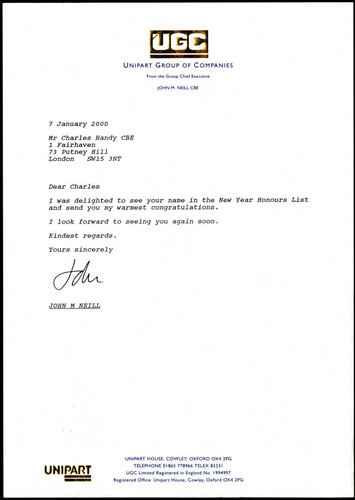 Correspondence from John M Neill to Charles Handy