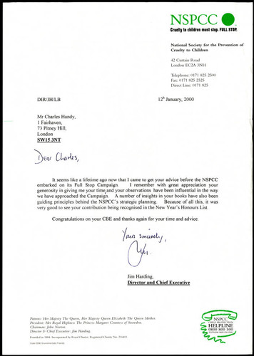 Letter to Charles Handy from Jim Harding