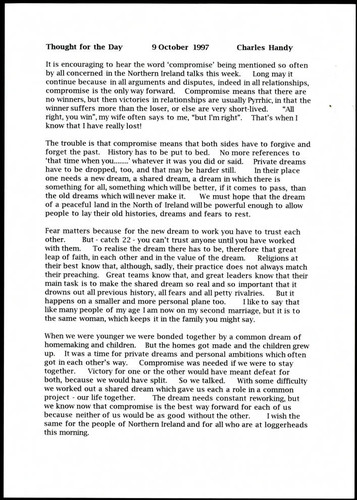 Charles Handy thought for the day on compromise