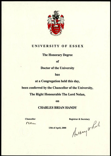 Charles Handy, University of Essex honorary degree, 2000