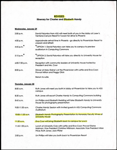 The Handys' revised itinerary for conference