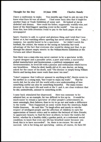 Charles Handy thought for the day on living successfully