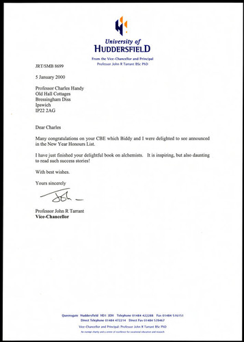 Letter to Charles Handy from Professor John R Tarrant