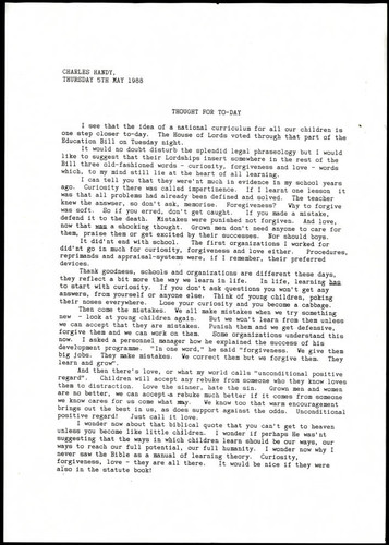 Charles Handy thought for the day on learning and support