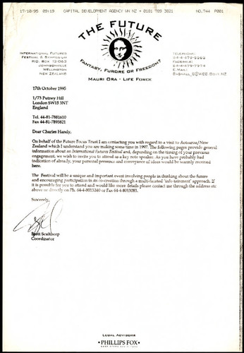 Letter from Brett Sculthorp to Charles Handy concerning festival