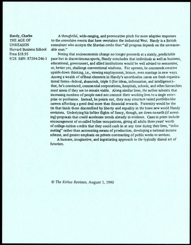 Review of Charles Handy's book, The Age of Unreason