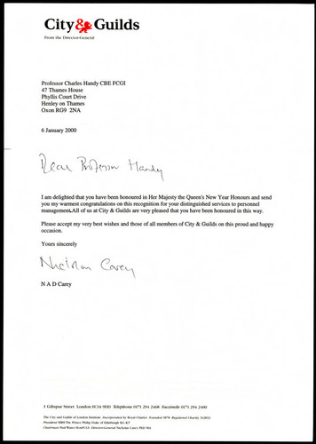 Letter of correspondence from N A D Carey to Charles Handy