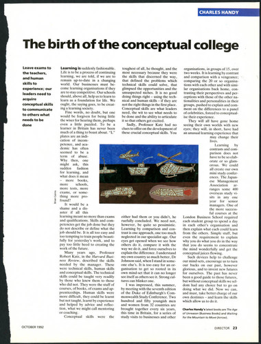 Article by Charles Handy on the need for conceptual skills