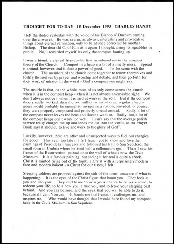 Thought for the day by Charles Handy on the Church's work