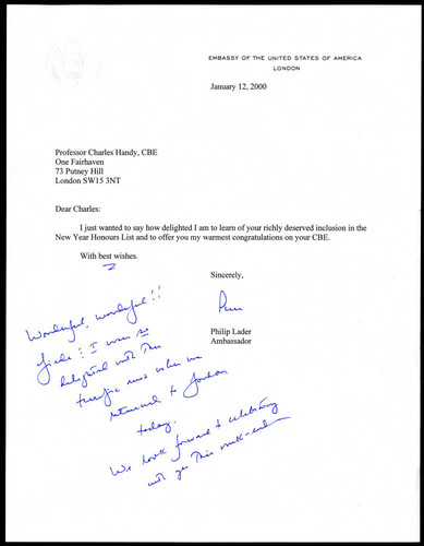 Letter of correspondence from Philip Lader to Charles Handy