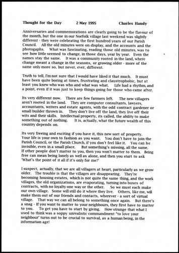 Charles Handy thought for the day on villages