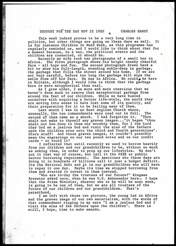 Thought for the day by Charles Handy on the well-being of future generations