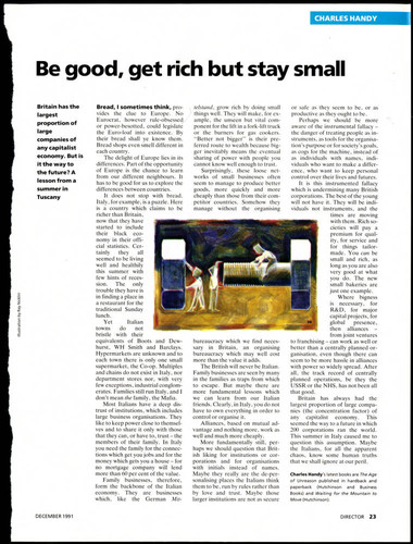 Article by Charles Handy on the value of small businesses