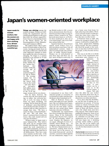 Charles Handy article on women and changes in work culture