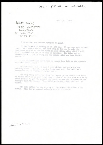 Correspondence from Caroline Stevenson to Janet Jones, cc'd Charles Handy