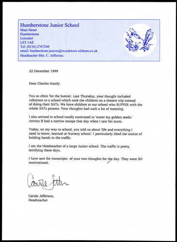 Letter from Carole Jefferson to Charles Handy