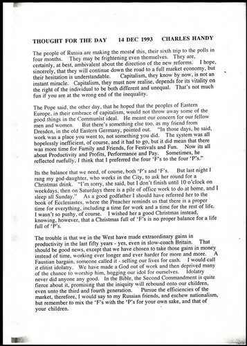 Thought for the day by Charles Handy on capitalism and work