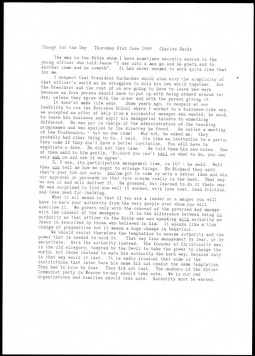 Charles Handy thought for the day on authority