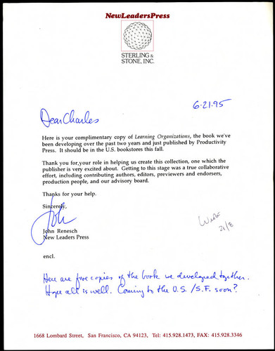Correspondence from John Renesch to Charles Handy